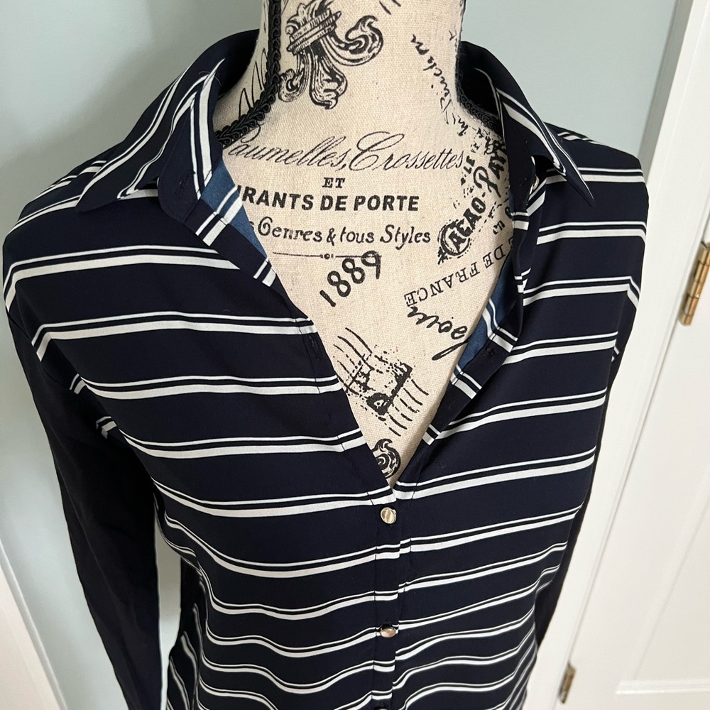 Ann Taylor Striped Collared Button Up Shirt